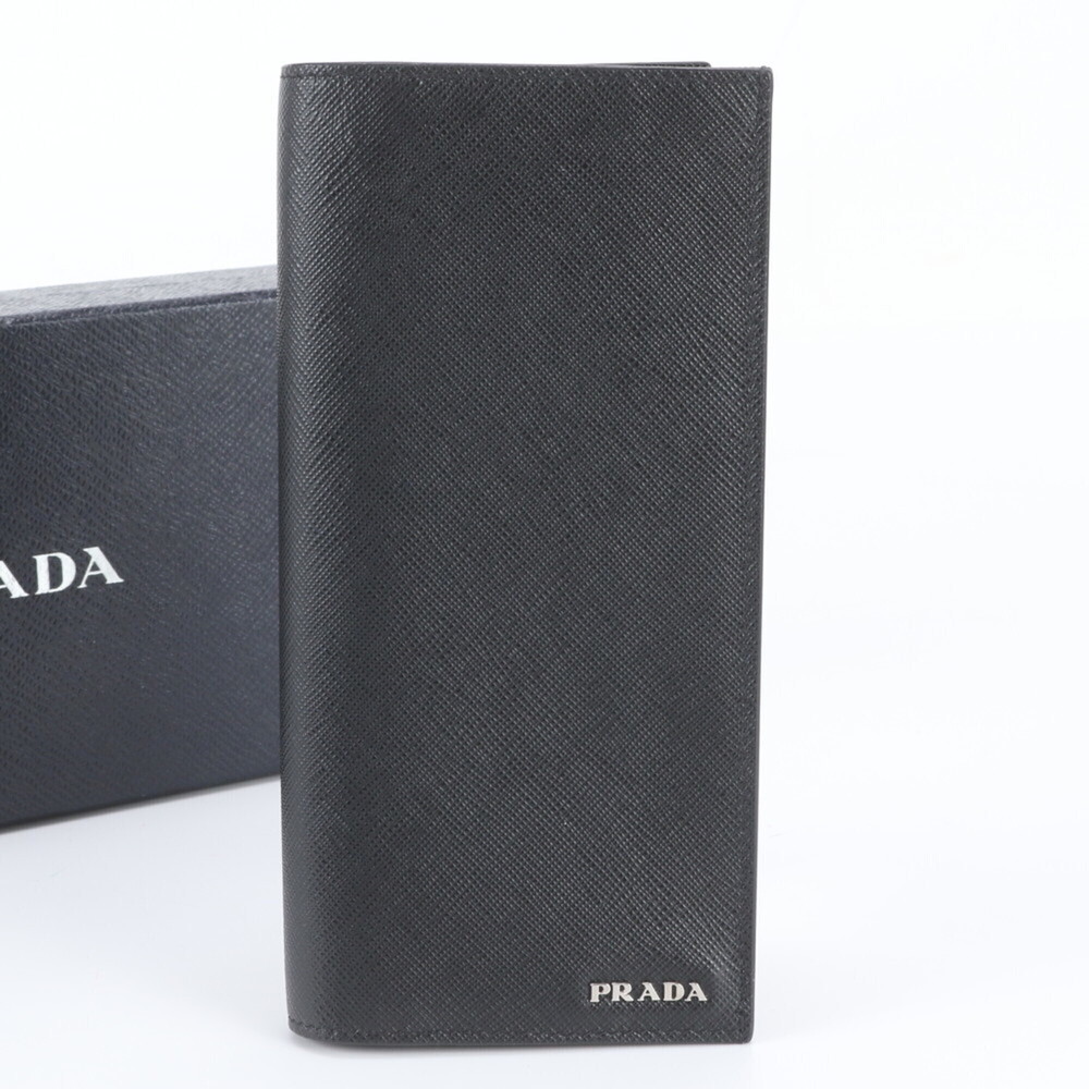 Prada Saffiano Leather Bi-fold Long Wallet, Black, Men's